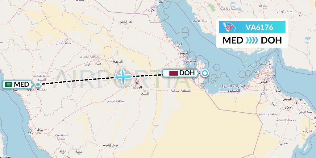 VA6176 Virgin Australia Flight Map: Medina to Doha