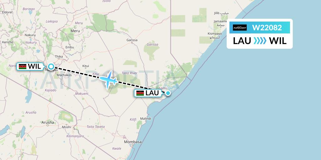 W22082 Flex Flight Flight Map: Lamu to Nairobi