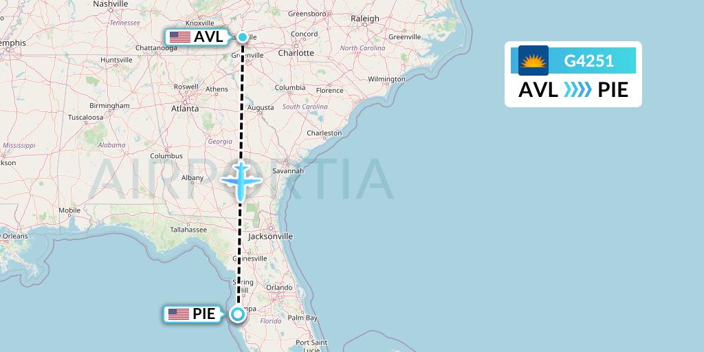 G4251 Allegiant Air Flight Map: Asheville to St. Petersburg