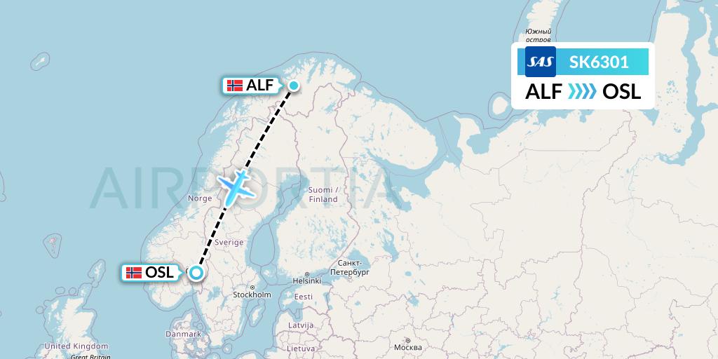 SK6301 SAS Flight Map: Alta to Oslo