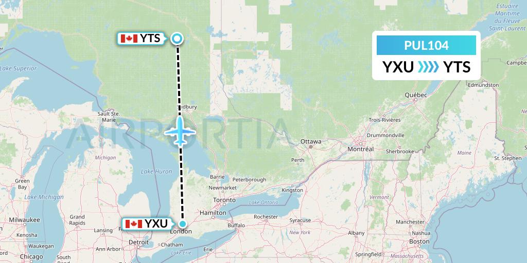 PUL104 Ornge Air Flight Map: London to Timmins