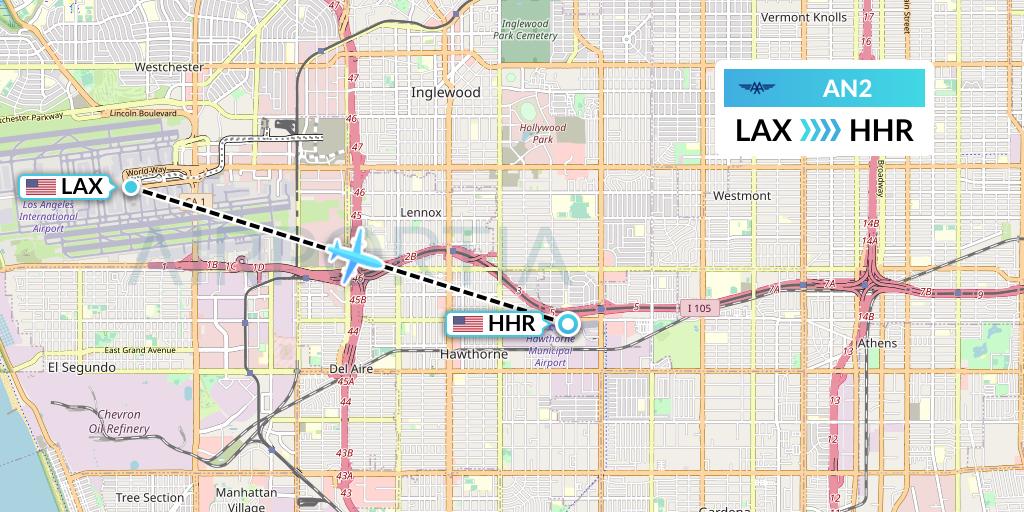 AN2 Advanced Air Flight Map: Los Angeles to Hawthorne
