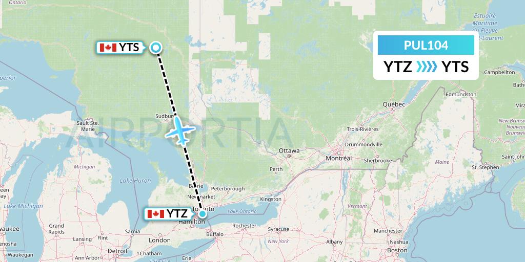PUL104 Ornge Air Flight Map: Toronto to Timmins