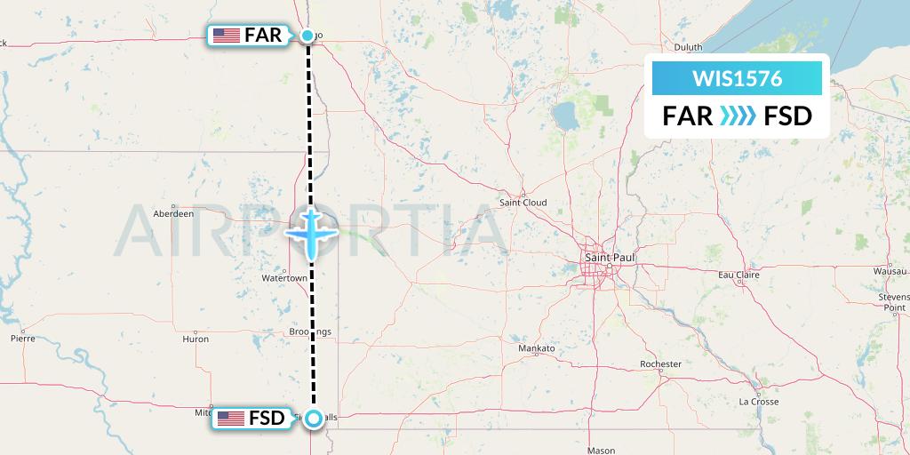 WIS1576 Paccair Flight Map: Fargo to Sioux Falls