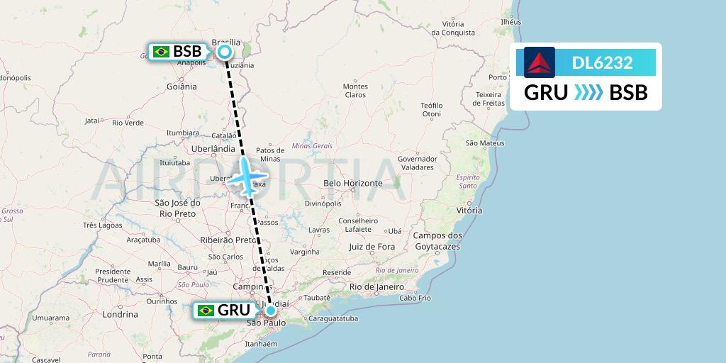 DL6232 Delta Air Lines Flight Map: Sao Paulo to Brasilia