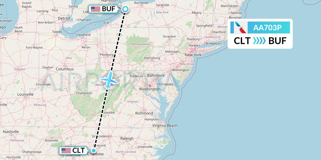 AA703P American Airlines Flight Map: Charlotte to Buffalo