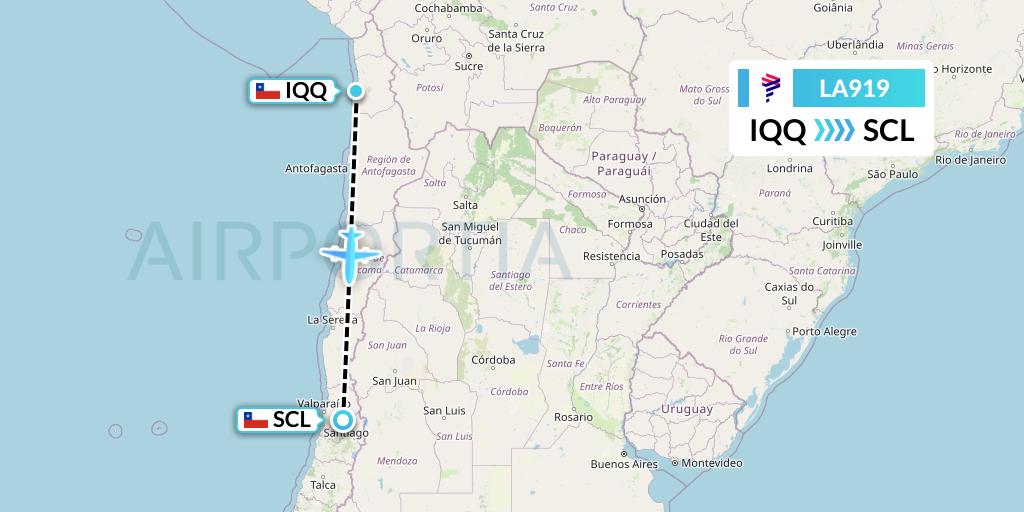 LA919 LAN Airlines Flight Map: Iquique to Santiago