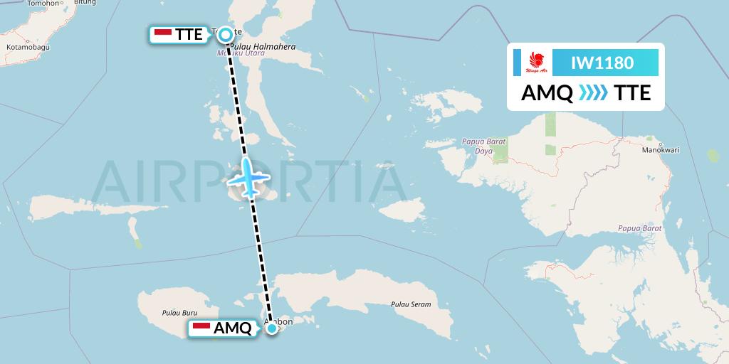 IW1180 Wings Air Flight Map: Ambon to Ternate