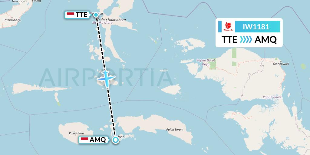 IW1181 Wings Air Flight Map: Ternate to Ambon