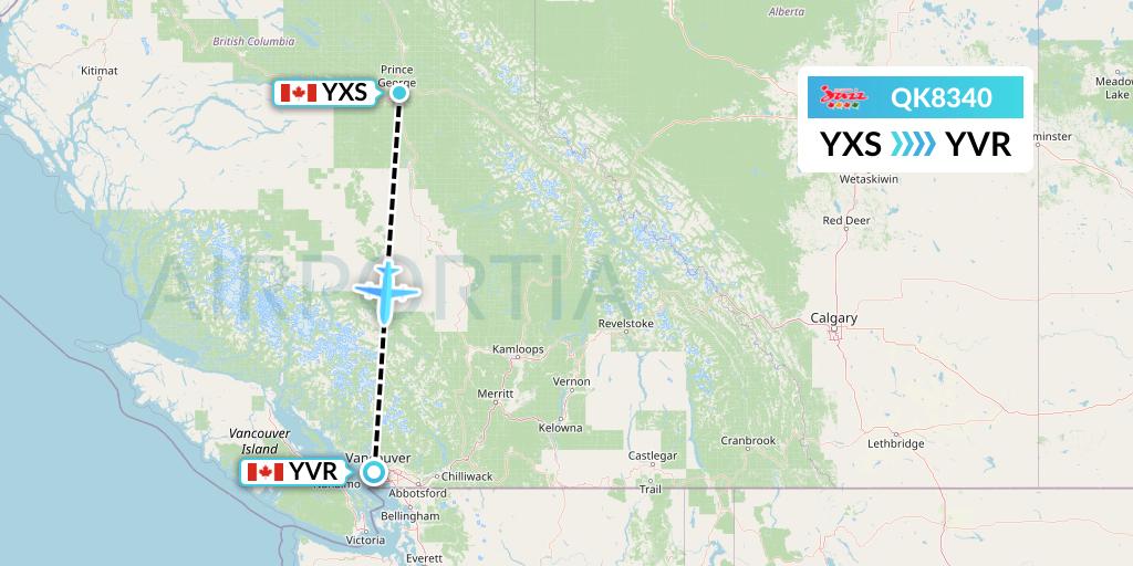 QK8340 Jazz Air Flight Map: Prince George to Vancouver