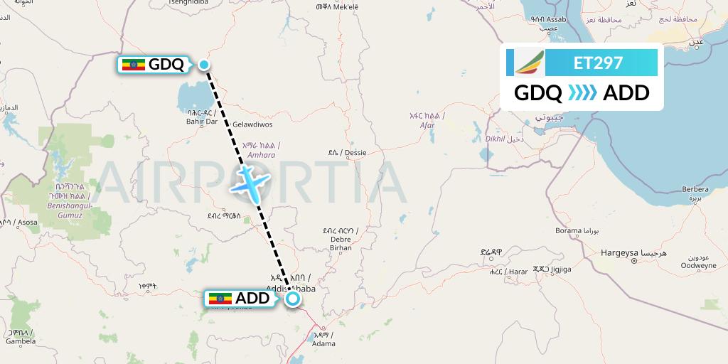 ET297 Ethiopian Airlines Flight Map: Gondar to Addis Ababa