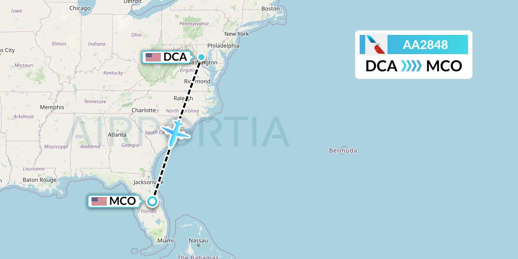 AA2848 American Airlines Flight Map: Washington to Orlando