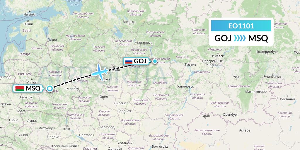 EO1101 Pegas Fly Flight Map: Nizhny Novgorod to Minsk