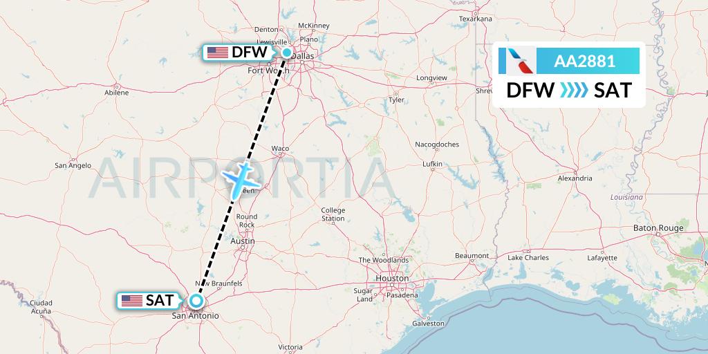 AA2881 American Airlines Flight Map: Dallas to San Antonio