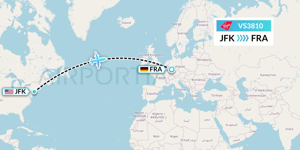 VS3810 Virgin Atlantic Airways Flight Map: New York to Frankfurt