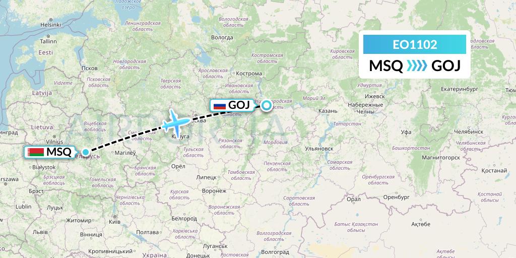 EO1102 Pegas Fly Flight Map: Minsk to Nizhny Novgorod