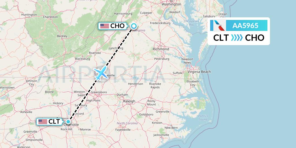 AA5965 American Airlines Flight Map: Charlotte to Charlottesville