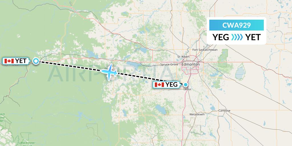CWA929 Can West Corporate Air Charters Ltd. Flight Map: Edmonton to Edson