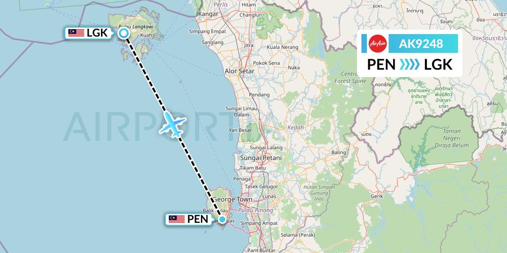 AK9248 AirAsia Flight Map: Penang to Langkawi