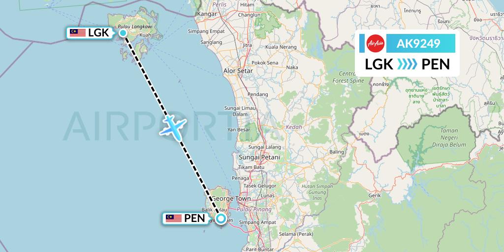 AK9249 AirAsia Flight Map: Langkawi to Penang