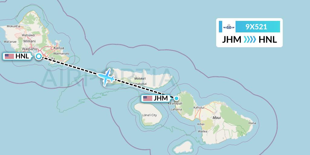 9X521 Southern Airways Express Flight Map: Lahaina to Honolulu