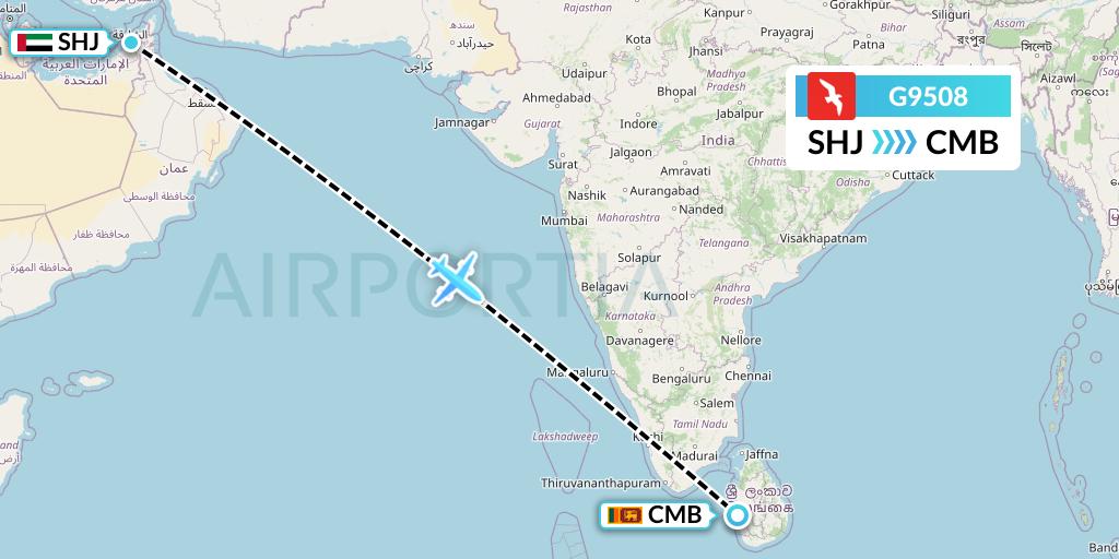 G9508 Air Arabia Flight Map: Sharjah to Colombo