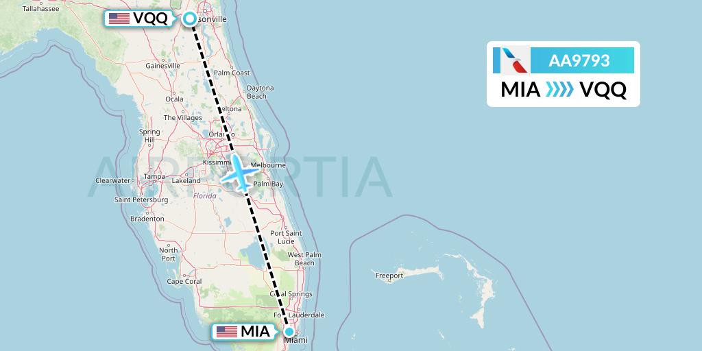 AA9793 American Airlines Flight Map: Miami to Jacksonville