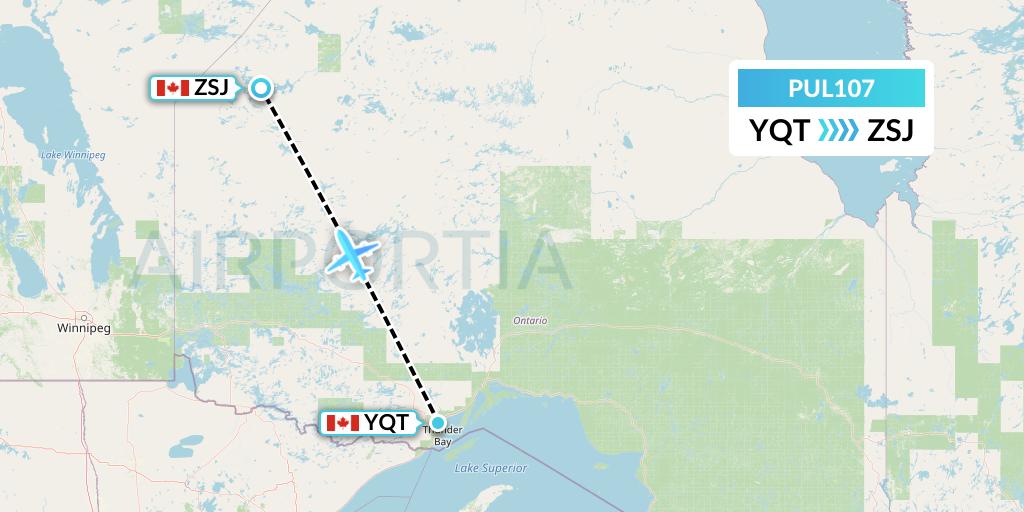 PUL107 Ornge Air Flight Map: Thunder Bay to Sandy Lake