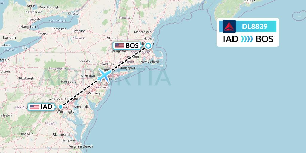 DL8839 Delta Air Lines Flight Map: Washington to Boston