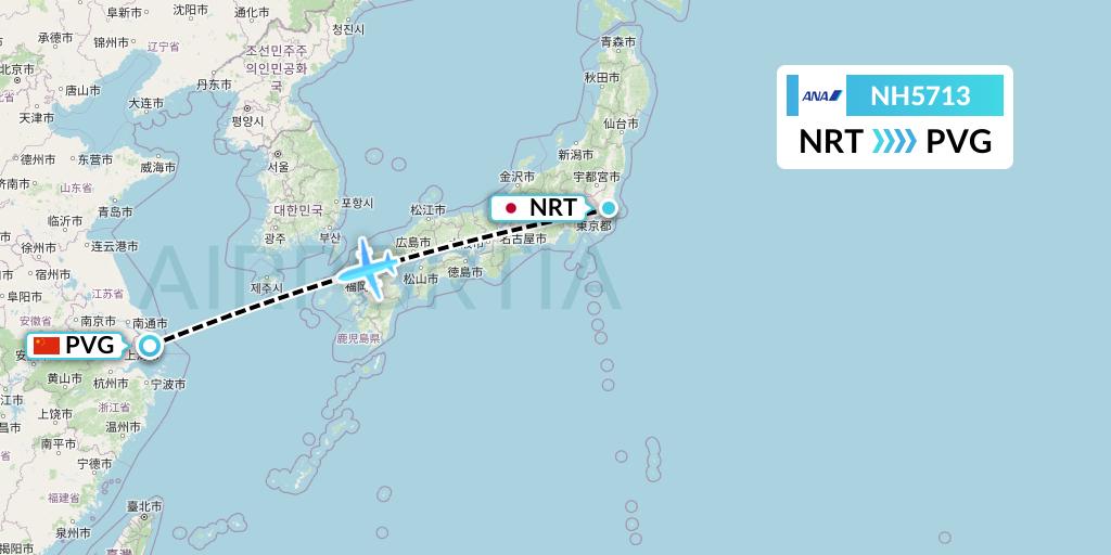 NH5713 All Nippon Airways Flight Map: Tokyo to Shanghai