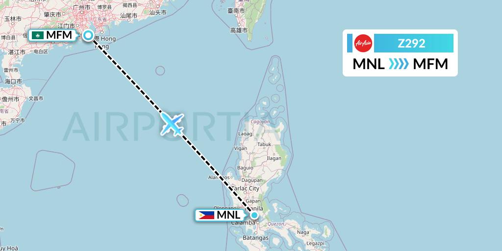 Z292 Philippines AirAsia Flight Map: Manila to Macau