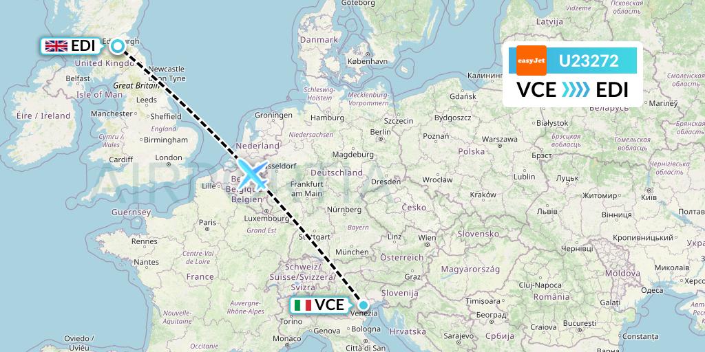 U23272 EasyJet Flight Map: Venice to Edinburgh