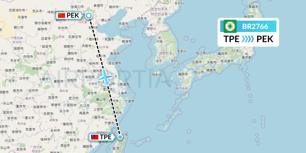 BR2766 EVA Air Flight Map: Taipei to Beijing