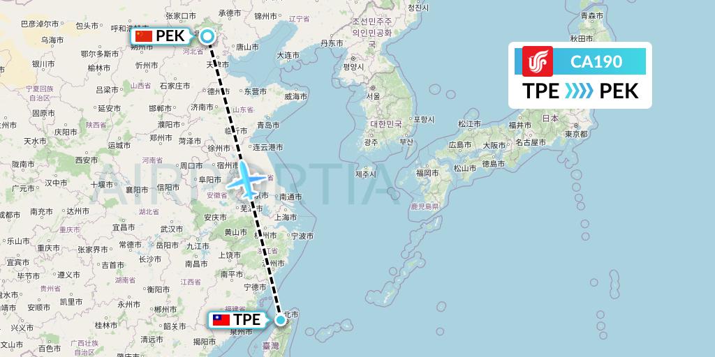 CA190 Air China Flight Map: Taipei to Beijing
