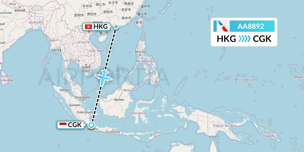 AA8892 American Airlines Flight Map: Hong Kong to Jakarta
