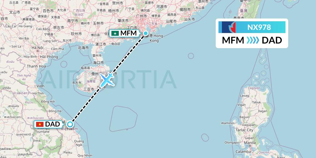 NX978 Air Macau Flight Map: Macau to Da Nang