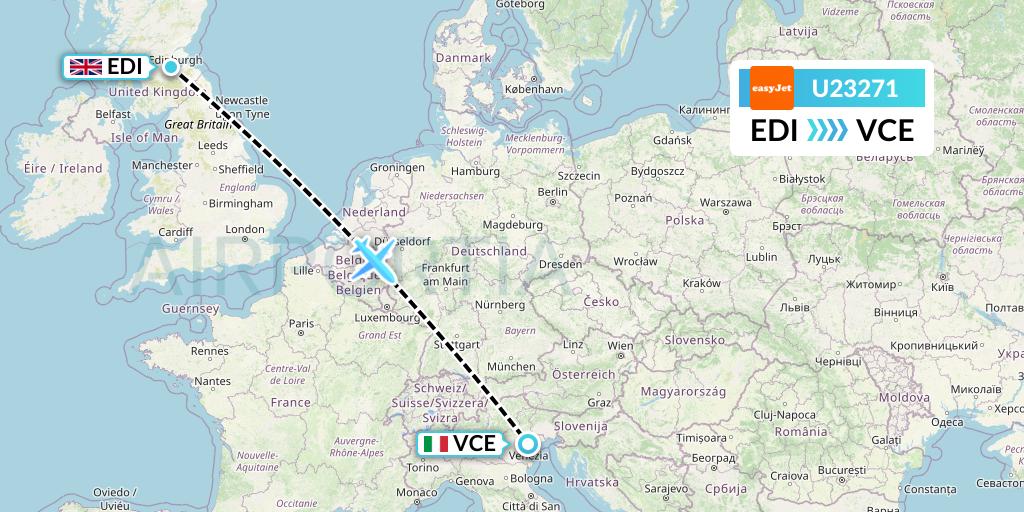 U23271 EasyJet Flight Map: Edinburgh to Venice