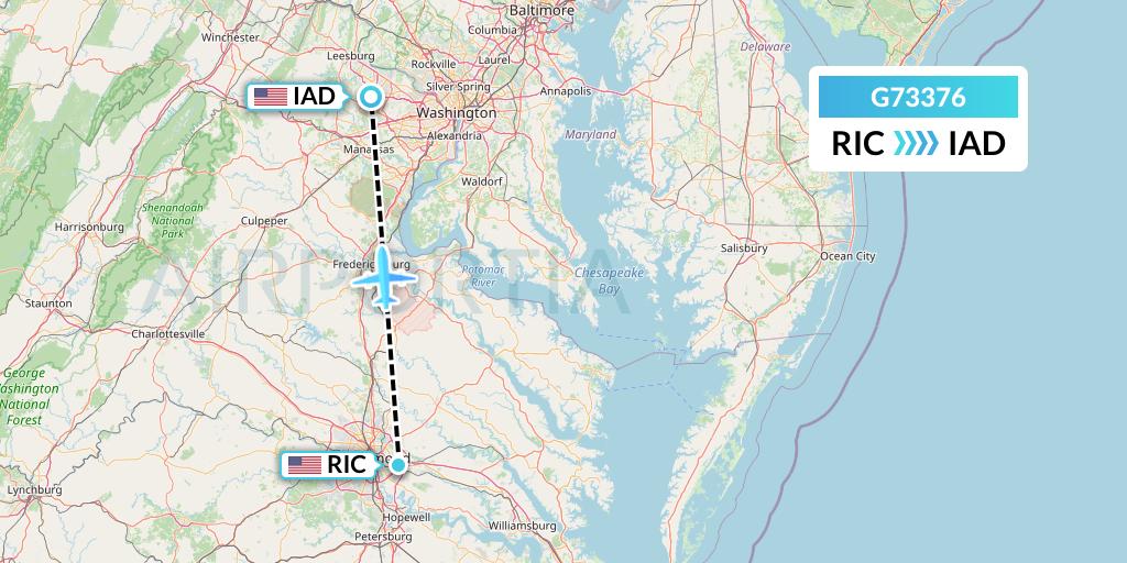 G73376 GoJet Flight Map: Richmond to Washington
