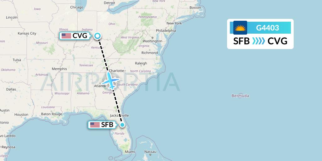 G4403 Allegiant Air Flight Map: Orlando to Cincinnati