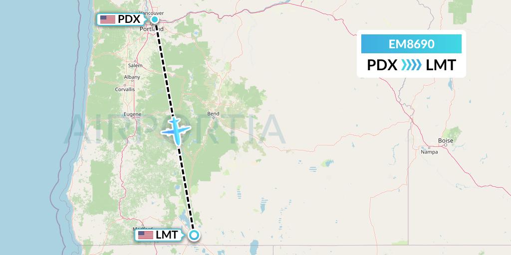 EM8690 Empire Airlines Flight Map: Portland to Klamath Falls