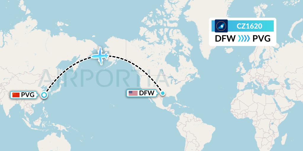 CZ1620 China Southern Airlines Flight Map: Dallas to Shanghai