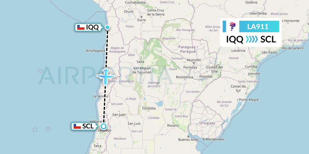 LA911 LAN Airlines Flight Map: Iquique to Santiago