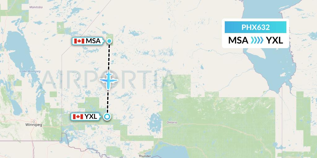PHX632 SkyCare Flight Map: Muskrat Dam to Sioux Lookout