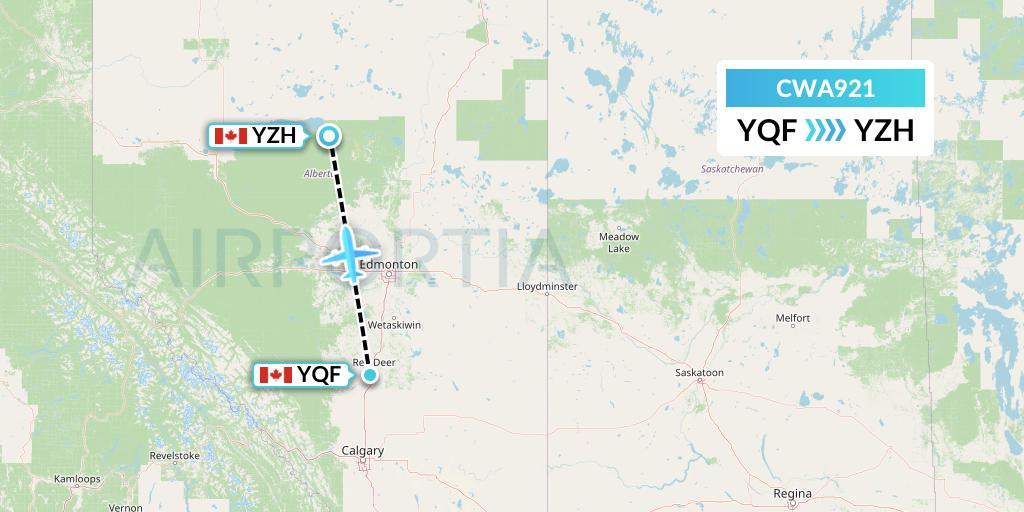 CWA921 Can West Corporate Air Charters Ltd. Flight Map: Red Deer to Slave Lake