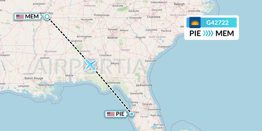 G42722 Allegiant Air Flight Map: St. Petersburg to Memphis