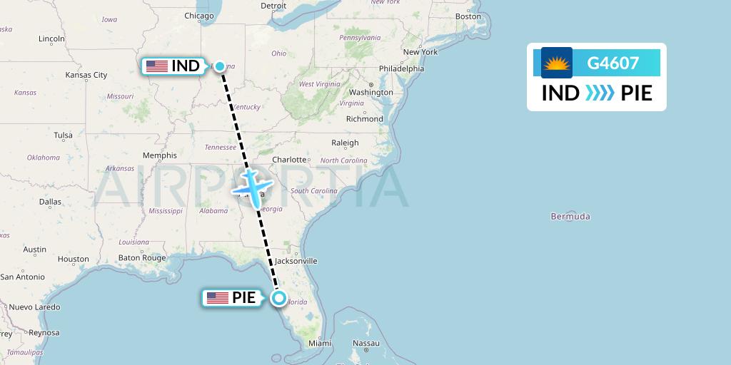 G4607 Allegiant Air Flight Map: Indianapolis to St. Petersburg