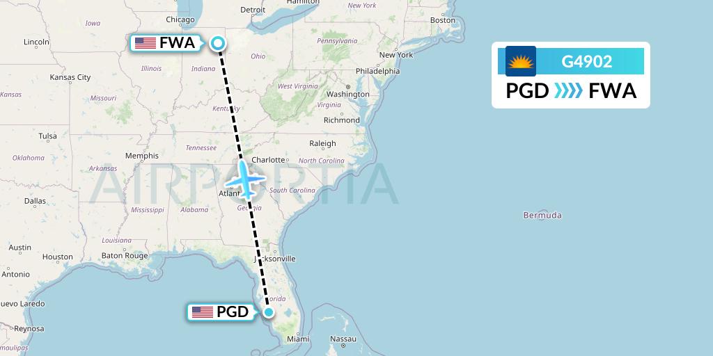G4902 Allegiant Air Flight Map: Punta Gorda to Fort Wayne