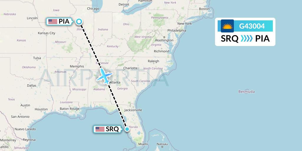 G43004 Allegiant Air Flight Map: Sarasota to Peoria