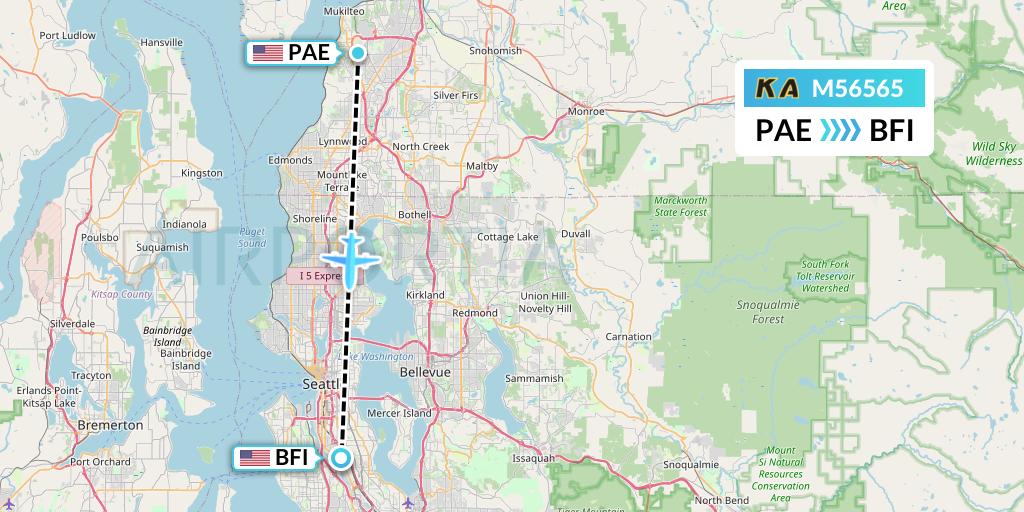 M56565 Kenmore Air Flight Map: Everett to Seattle