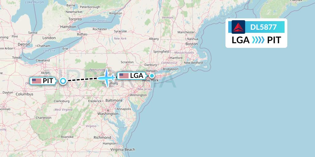 DL5877 Delta Air Lines Flight Map: New York to Pittsburgh